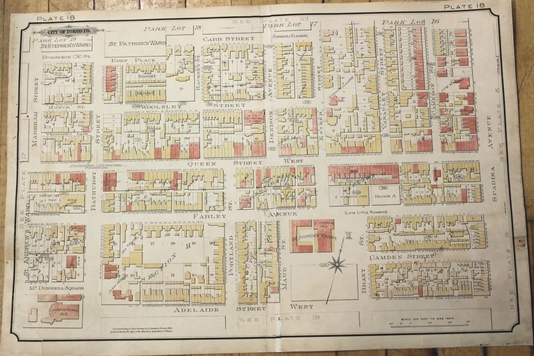 Item #M9775 City of Toronto Plate 18 [Bathurst St., Carr St., Spadina Ave., Adelaide St.West]. Charles E. Goad.