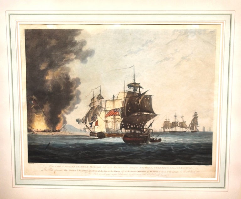 Item #P5345 To The Officers, Seamen & Marines of His Majesty's Ships Amphion, Cerberus, Volage & Active, This Plate represents....at the time of the Blowing up of the French Commodore, off the Island of Lissa, in the Adriatic, on the 13 March 1811. G. Webster.