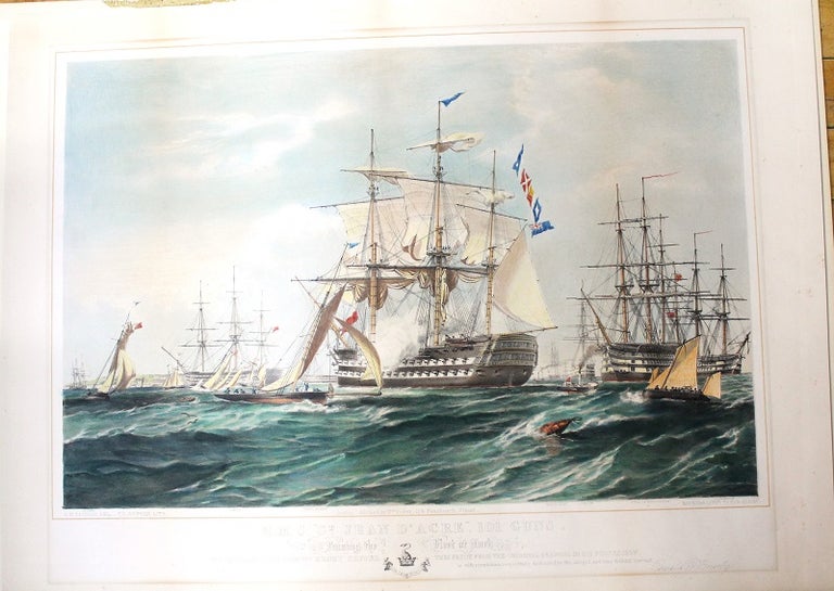 Item #P5351 H.M.S. St. Jean d'Acre, 101 GUNSJoining the Fleet at Cork To Captain the Honble. Henry Keppel, This print from the original drawing in his possession is with permission respectfully dedicated by his obliged and very faithful servant Oswald W Brierly. O W. Brierly.